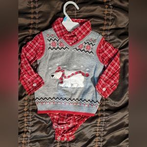 18 Months Christmas button down onesie/sweater vest combo